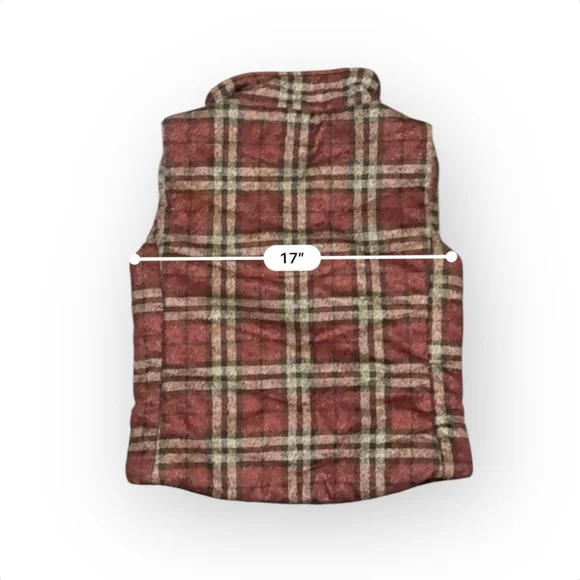 Vanilla Bay Women's Plaid Puffer Size Small Red Beige Quilted Snap Front - Picture 2 of 6